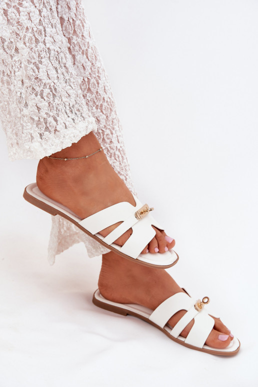 Ploché boty Dámské pantofle Z s pruhyem I zlaté barvym Detalem bílé Kerenza