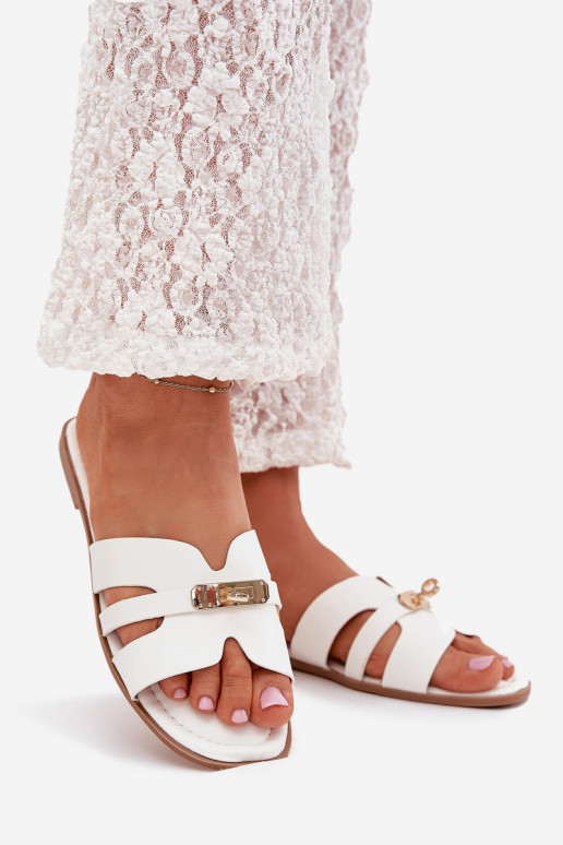 Ploché boty Dámské pantofle Z s pruhyem I zlaté barvym Detalem bílé Kerenza