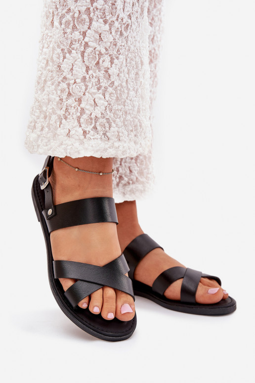 Ploché dámské sandály z ekologické kůže Černé Kalira