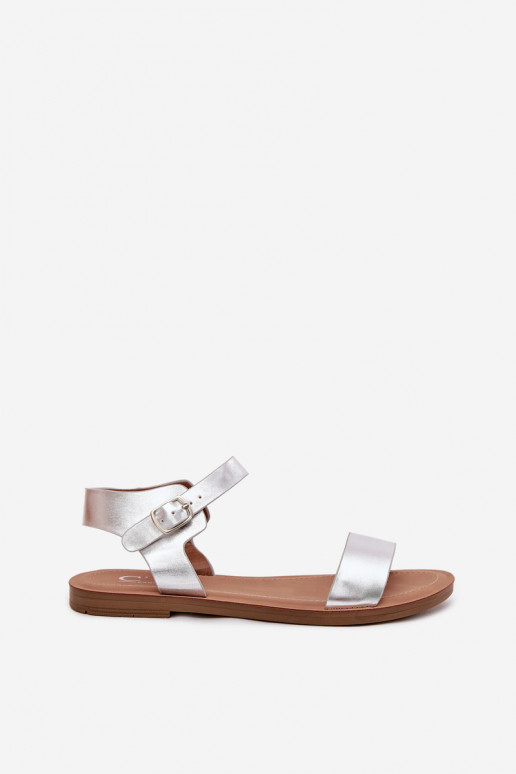Dámské sandály s širokými podpatky Eko  stříbrné barvy Kivara
