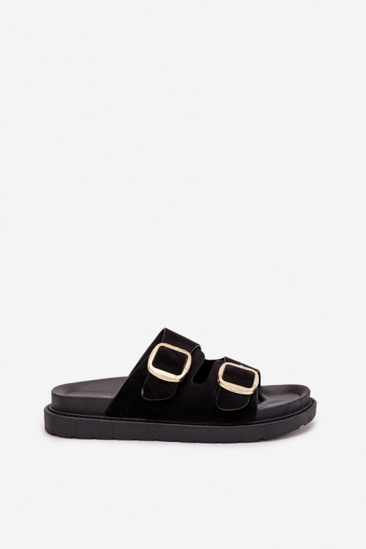 Dámské pantofle s platformou Ze zlaté barvymi s přezkamimi Černé Verena