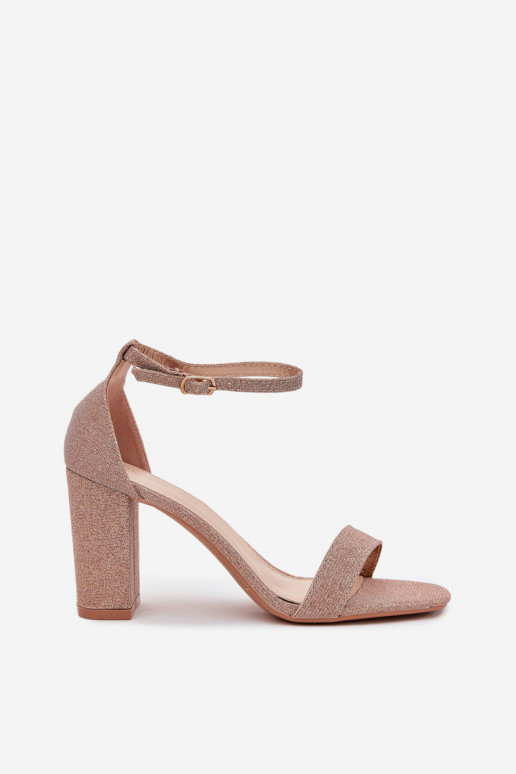 se třpytkami Dámské sandály na vysokém podpatku růžově zlatá Kavina