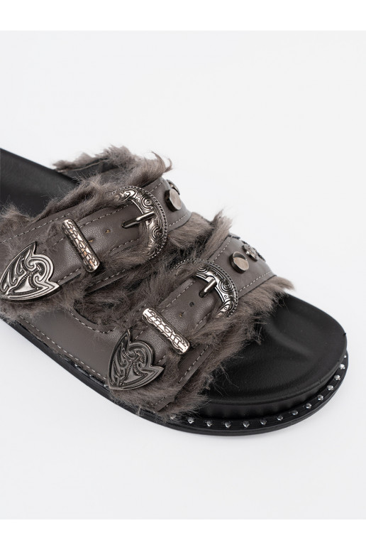 šedá Pantofle s kožešinou i ćwiekami šedá Pantofle s kožešinou i ćwiekami
