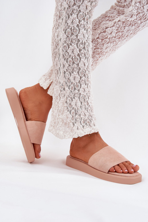 Dámské pantofle s platformou Z z eko semišeu růžová Jorina