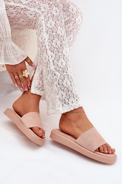 Dámské pantofle s platformou Z z eko semišeu růžová Jorina