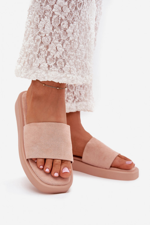 Dámské pantofle s platformou Z z eko semišeu růžová Jorina