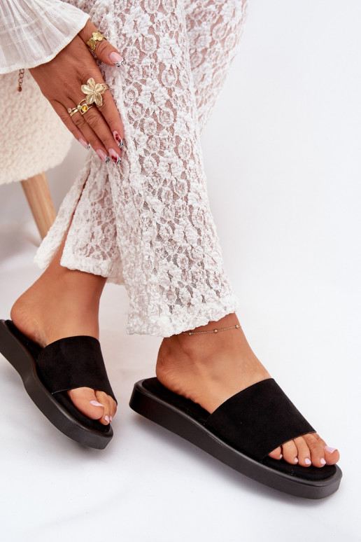 Dámské pantofle s platformou Z z eko semišeu Černé Jorina