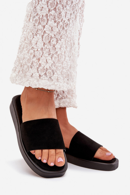 Dámské pantofle s platformou Z z eko semišeu Černé Jorina