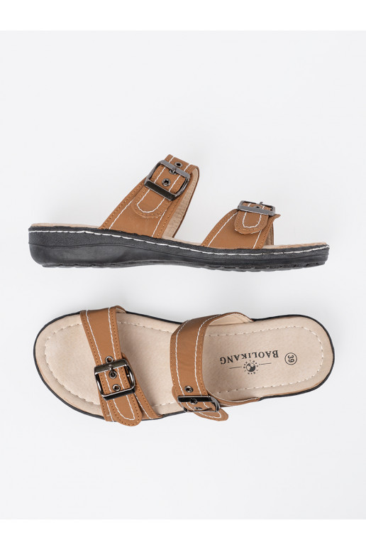 hnědá Pantofle  ze mi klamrami hnědá Pantofle  ze mi klamrami