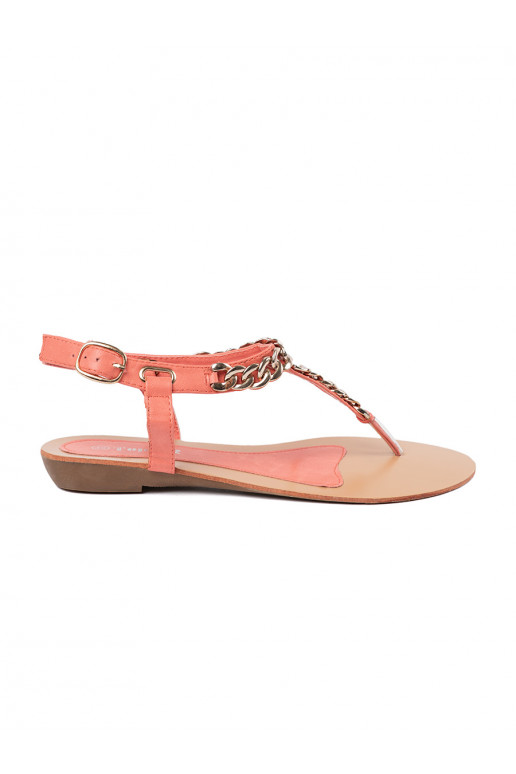 korálová barva sandály  s ozdobným řetízkem korálová barva sandály  s ozdobným řetízkem