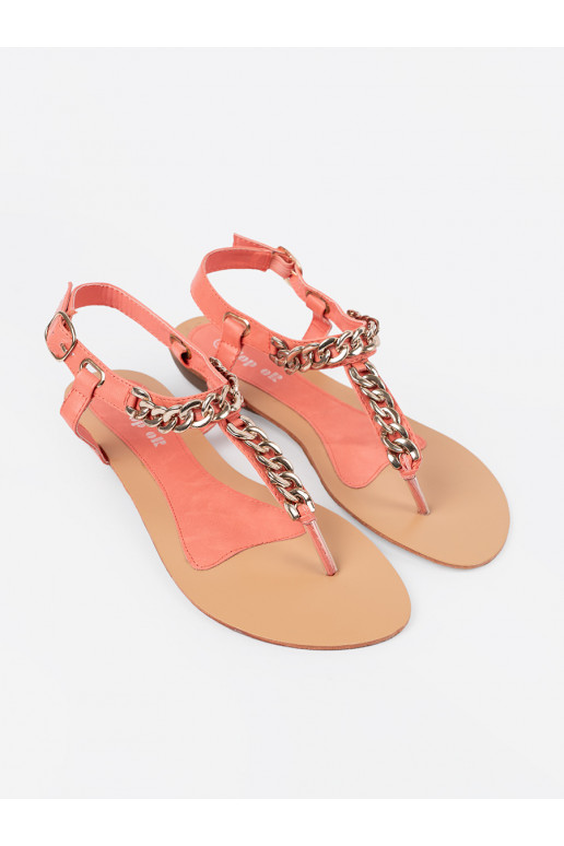 korálová barva sandály  s ozdobným řetízkem korálová barva sandály  s ozdobným řetízkem