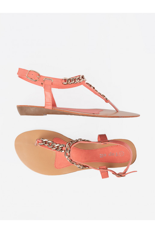 korálová barva sandály  s ozdobným řetízkem korálová barva sandály  s ozdobným řetízkem