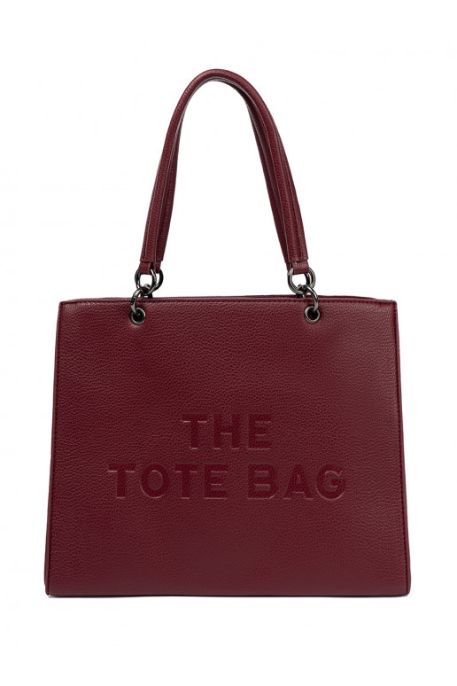 vínová kabelka typu tote z tłoczonym napisem