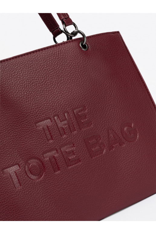 vínová kabelka typu tote z tłoczonym napisem