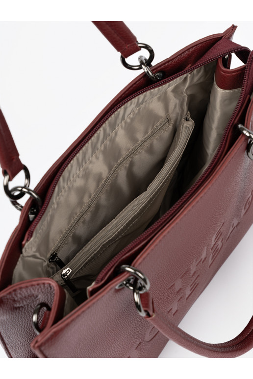 vínová kabelka typu tote z tłoczonym napisem