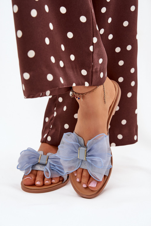 Dámské pantofle s širokými podpatky Z Tiulową se stuhami Džínový materiál Tanira