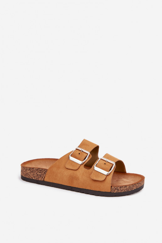 Dámské pantofle s platformou s přezkami hnědáLivara