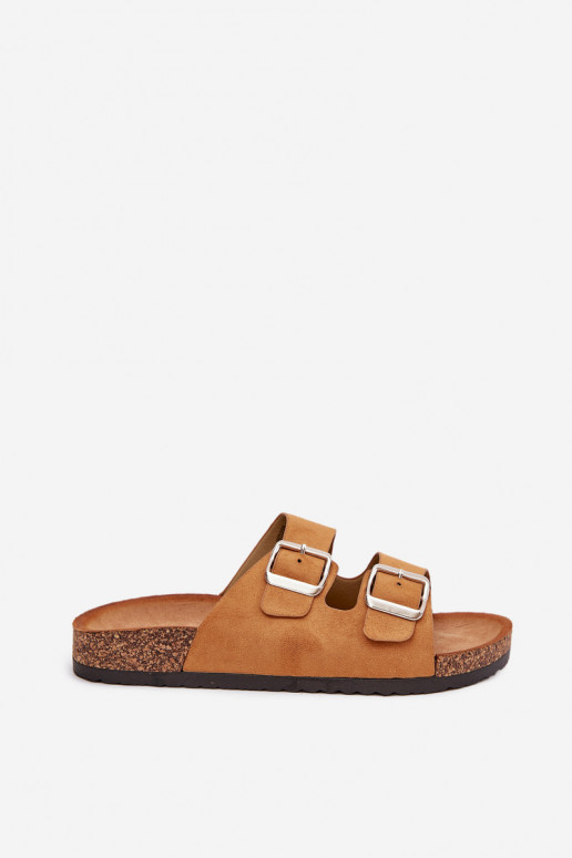 Dámské pantofle s platformou s přezkami hnědáLivara