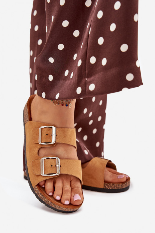 Dámské pantofle s platformou s přezkami hnědáLivara