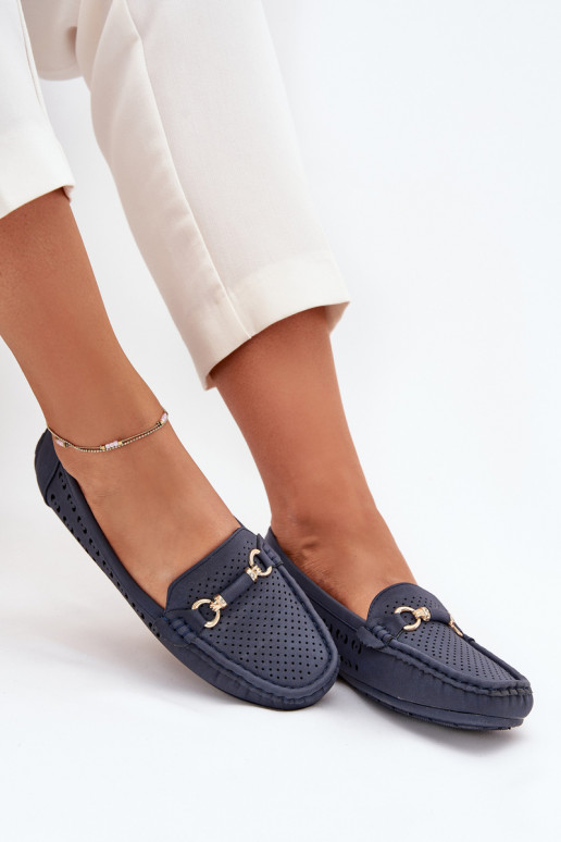 Dámské mokasíny s ažurovými prvky s ornamenty tmavě modrá Kaydance