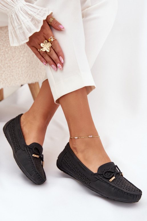 Dámské mokasíny s ažurovými prvky I Wiązaniem Černé Mirisa