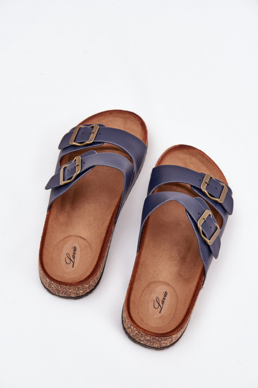  Pantofle s platformou s přezkami tmavě modrá Vesina