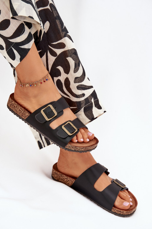  Pantofle s platformou s přezkami Černé Vesina