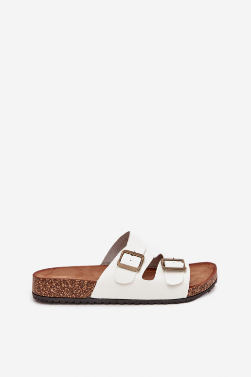  Pantofle s platformou s přezkami bílé Vesina