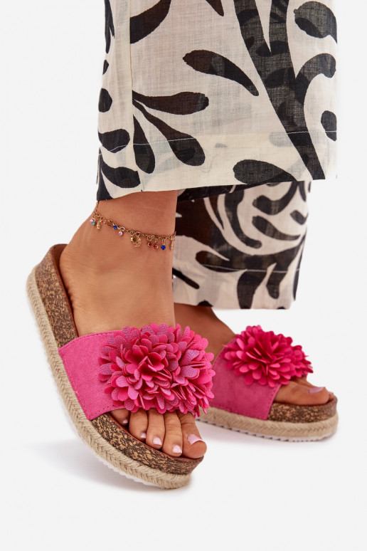 Dámské pantofle s platformou  s květinovými motivykami růžová Tessara