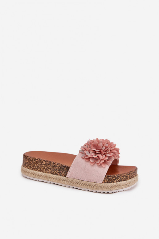 Dámské pantofle s platformou  s květinovými motivykami růžová Tessara