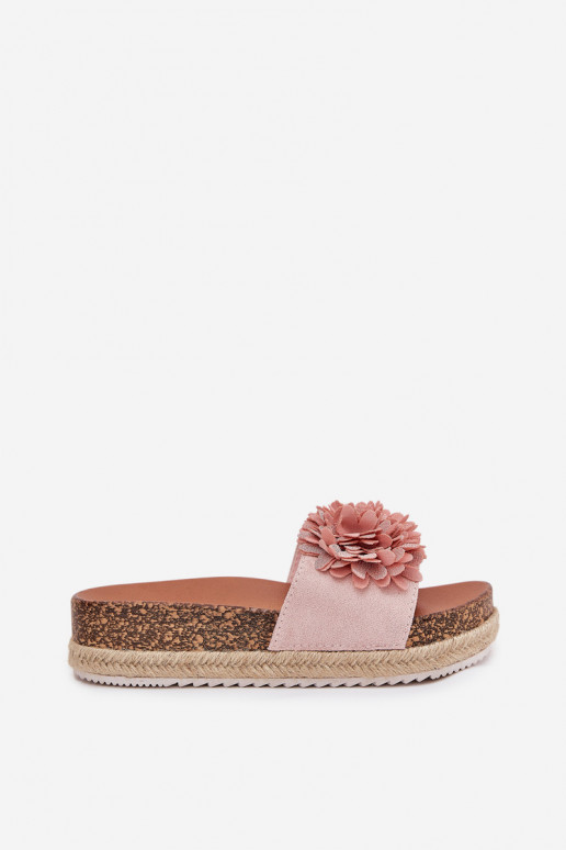 Dámské pantofle s platformou  s květinovými motivykami růžová Tessara