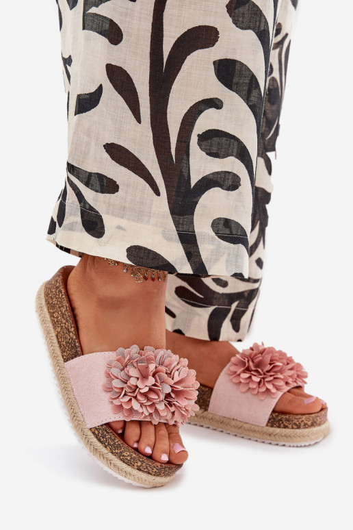 Dámské pantofle s platformou  s květinovými motivykami růžová Tessara