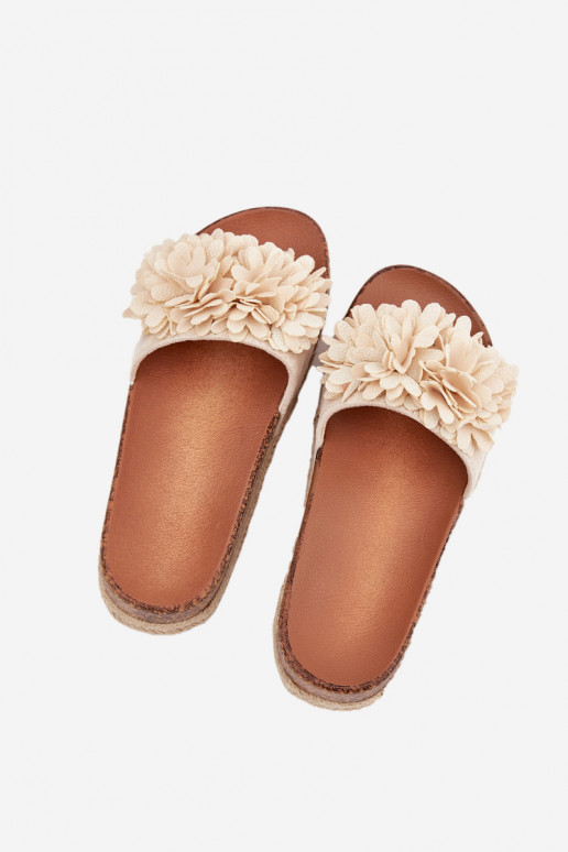Dámské pantofle s platformou  s květinovými motivykami béžové Tessara