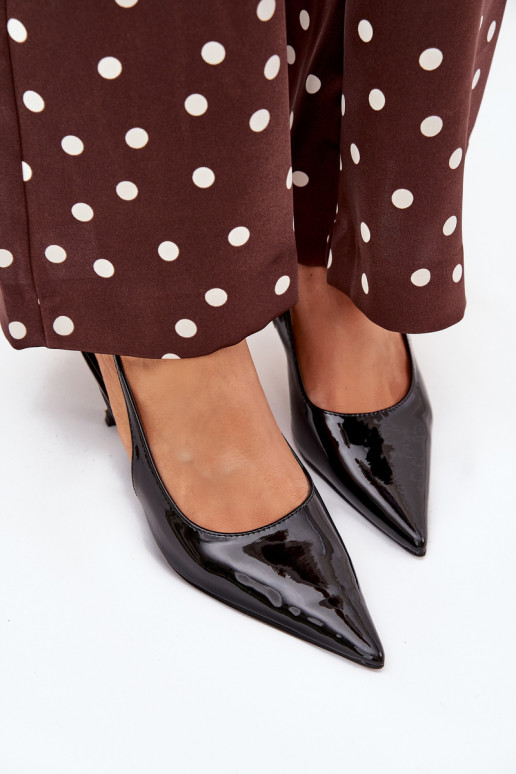 s efektem laku Obuv s tenkými podpatky s otevřenou patou Černé Talira