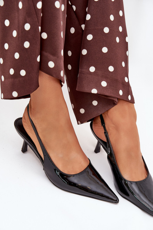 s efektem laku Obuv s tenkými podpatky s otevřenou patou Černé Talira