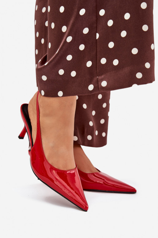 s efektem laku Obuv s tenkými podpatky s otevřenou patou červené Talira
