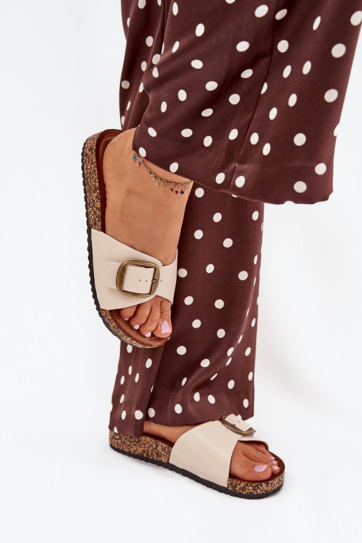 Dámské pantofle s platformou s přezkami béžové Vianara