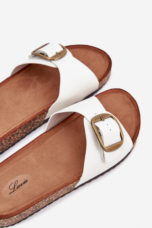 Dámské pantofle s platformou s přezkami bílé Vianara