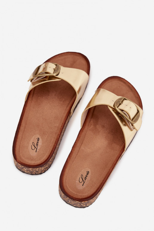 Dámské pantofle s platformou s přezkami zlaté barvy Vianara