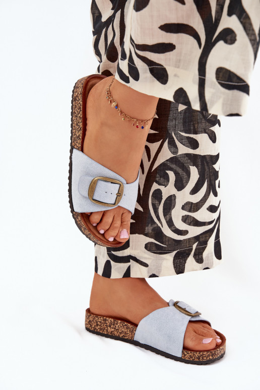 Dámské pantofle s přezkami s platformou modrá Zavira