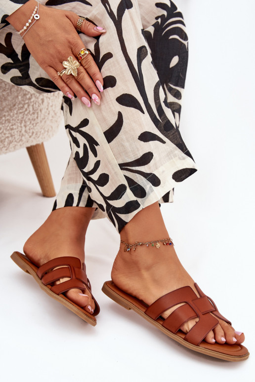 Dámské pantofle s širokými podpatky hnědáMirona