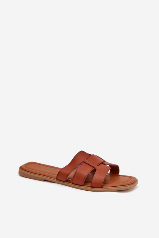 Dámské pantofle s širokými podpatky hnědáMirona