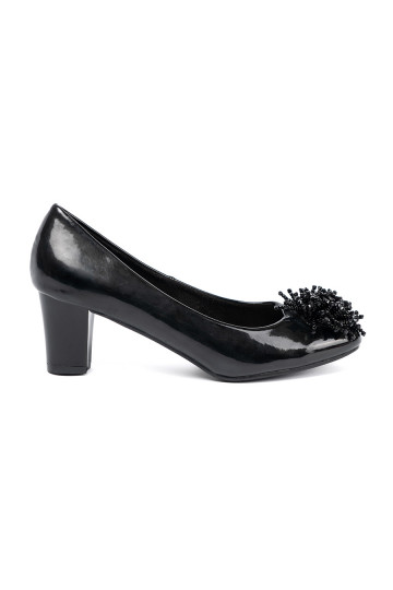 s efektem laku vysoké podpatky z efektowną ozdobą