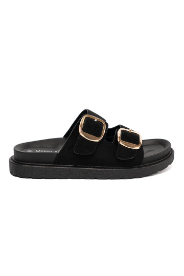 Pantofle  Černé ze mi klamrami