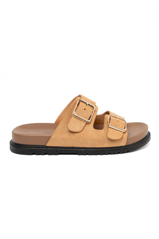 karamelová barva Pantofle  ze mi klamrami karamelová barva Pantofle  ze mi klamrami