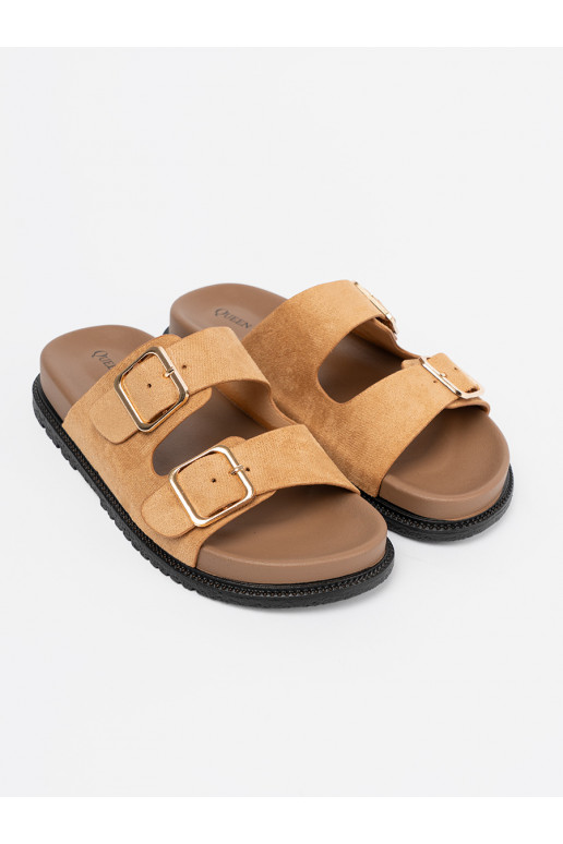 karamelová barva Pantofle  ze mi klamrami karamelová barva Pantofle  ze mi klamrami