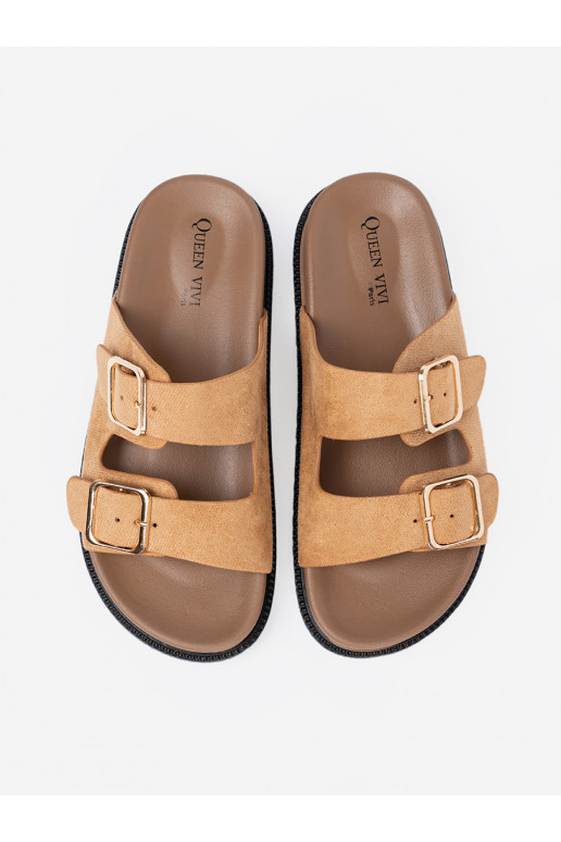 karamelová barva Pantofle  ze mi klamrami karamelová barva Pantofle  ze mi klamrami