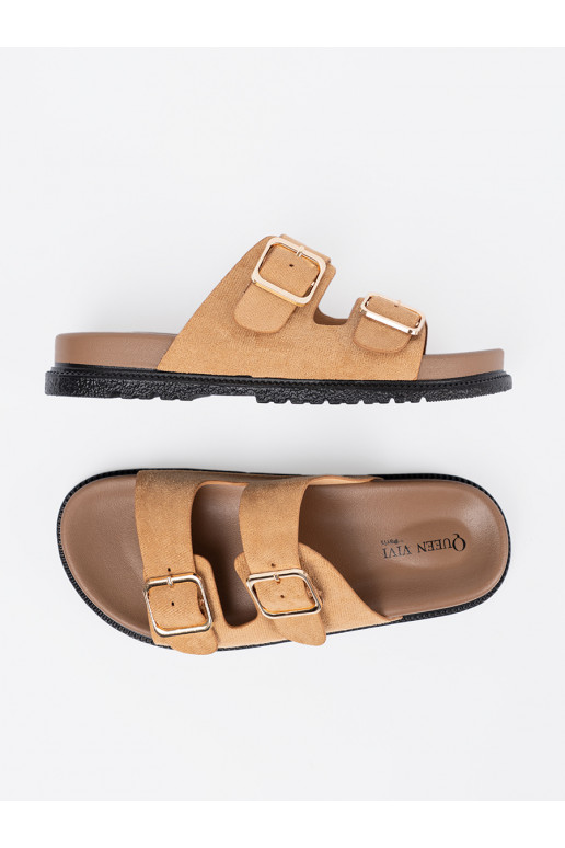 karamelová barva Pantofle  ze mi klamrami karamelová barva Pantofle  ze mi klamrami