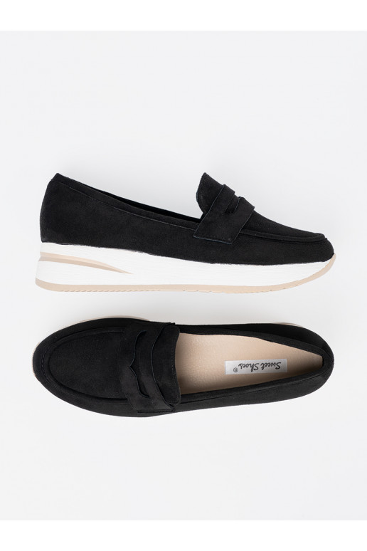 Černé Mokasíny s platformou ze semiše