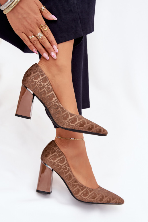 Boty na vysokém podpatku  Tłoczeniem Vinceza 62254 hnědá Boty na vysokém podpatku  Tłoczeniem Vinceza 62254 hnědá